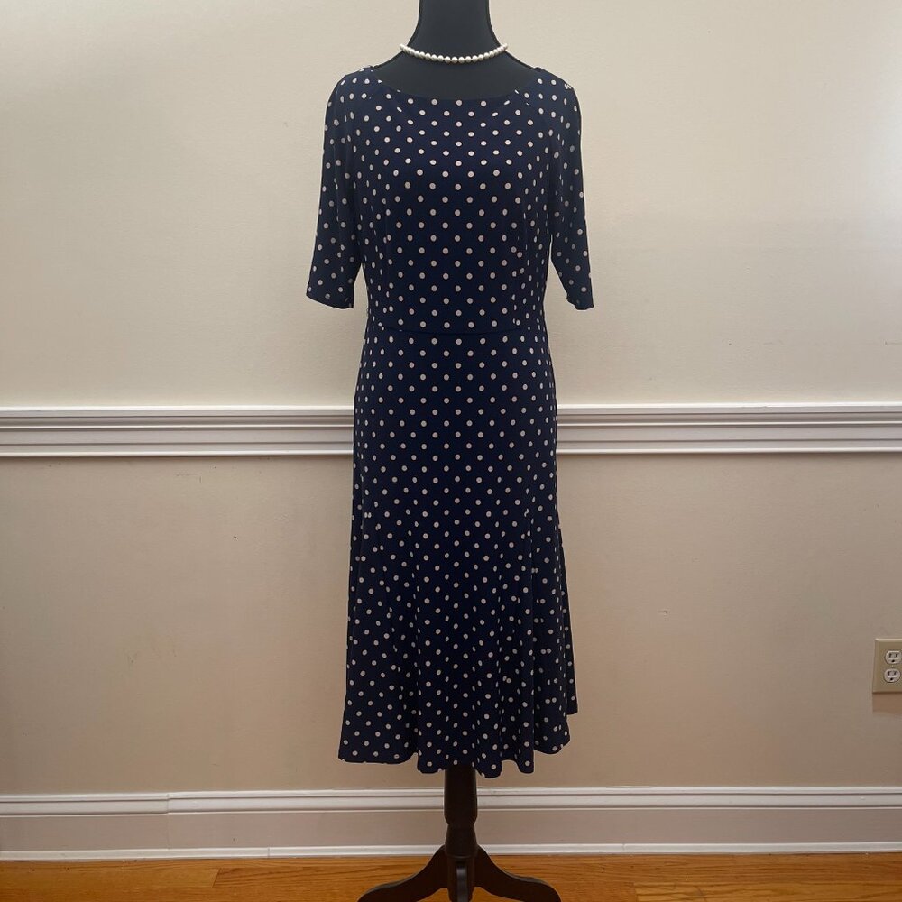 Jones New York Polka Dot Blue and Creme Dress - Size 6